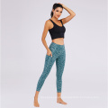 High Waist Workout Non See Through Leopard Printing Fitness Tights Tummy Control Women Yoga Crop Pant Set